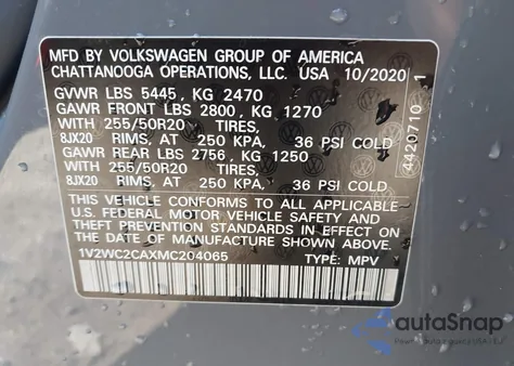 2021 Volkswagen Atlas Cross Sport 2.0T Se W/Technology z USA, uszkodzony, nr VIN 1V2WC2CAXMC204065